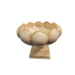 Anthony Freeman McFarlin Pedestal Planter Vase MCM Signed Cream Scallop Bowl